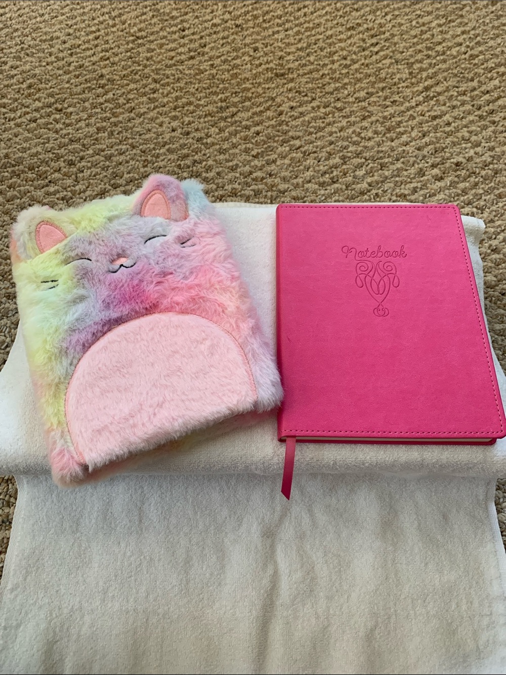 Pink Faux Fur Rainbow Cat Journal Cover + Hot Pink Journal Set
